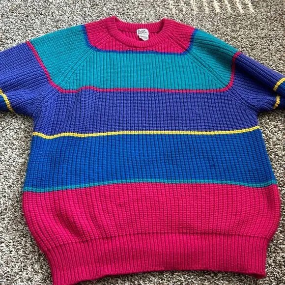 Vintage 90s Classic Fashion Striped Rainbow Sweater Medium - Picture 12 of 13